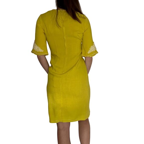 Vintage 1960s Lime Green Shift Dress Stacy Ames Lace Trim Linen Metal Zipper - Picture 5 of 12